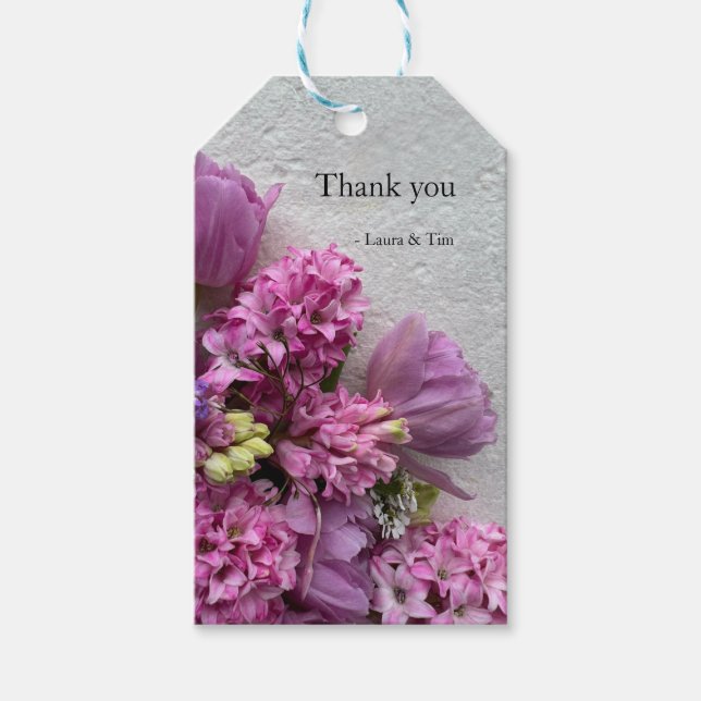 Pink hyacinths with tulips gift tags (Front)