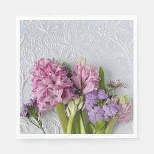 Pink hyacinths with verbena napkin
