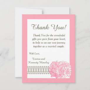 Pink Hydrangea 4x5 Flat Wedding Thank You Card