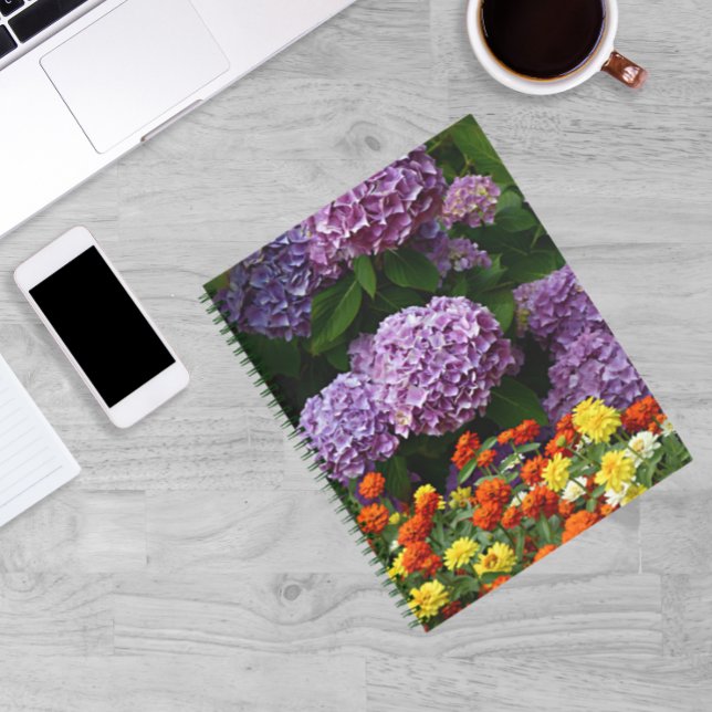 Pink Hydrangea and Colourful Zinnia Floral Notebook (In Situ)