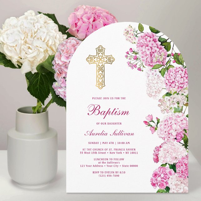 Pink Hydrangea Arch Baptism Invitation (Creator Uploaded)