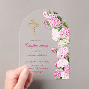 Pink Hydrangea Arch Confirmation Acrylic Invitations