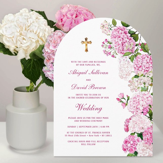 Pink Hydrangea Arch Religious Wedding Invitation (Creator Uploaded)
