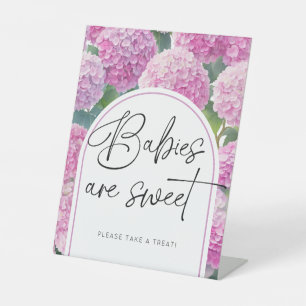 Pink Hydrangea Babies Sweet Baby Shower Pedestal Sign