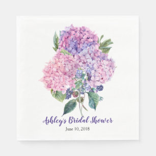 Pink Hydrangea Berries Floral Bridal Shower Napkin