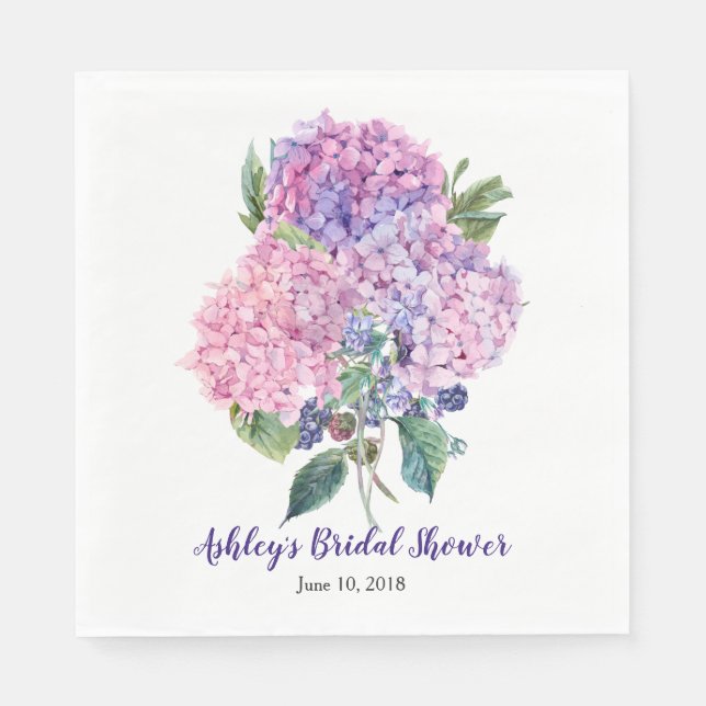 Pink Hydrangea Berries Floral Bridal Shower Napkin (Front)