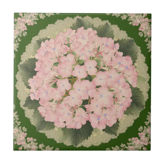 Pink Hydrangea Blooms Floral Ceramic Tile | Zazzle