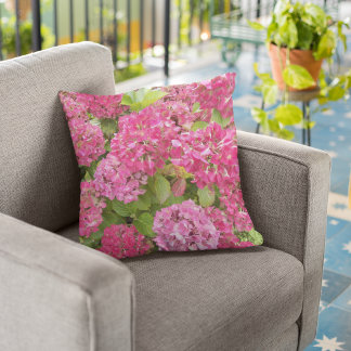 Pink Hydrangea Blooms Floral Cushion