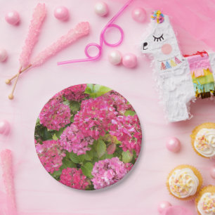 Pink Hydrangea Blooms Floral  Paper Plate