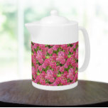 Pink Hydrangea Blooms Floral Pattern<br><div class="desc">White ceramic teapot with lid that features a photo image of pink Hydrangea blooms printed in a repeating pattern. A lovely,  floral design!</div>