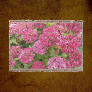 Pink Hydrangea Blooms Floral Throw Blanket
