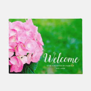 Pink Hydrangea Blossom Personalised Doormat