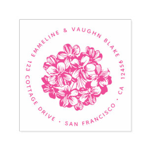 Pink Hydrangea Blossom Return Address Botanical Self-inking Stamp