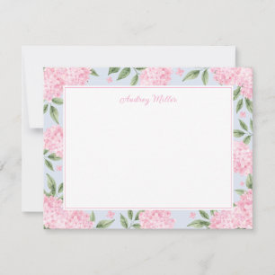Pink Hydrangea Border Blue Personalised Card