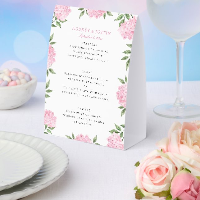 Pink Hydrangea Border Wedding Menu (Insitu(Wedding))
