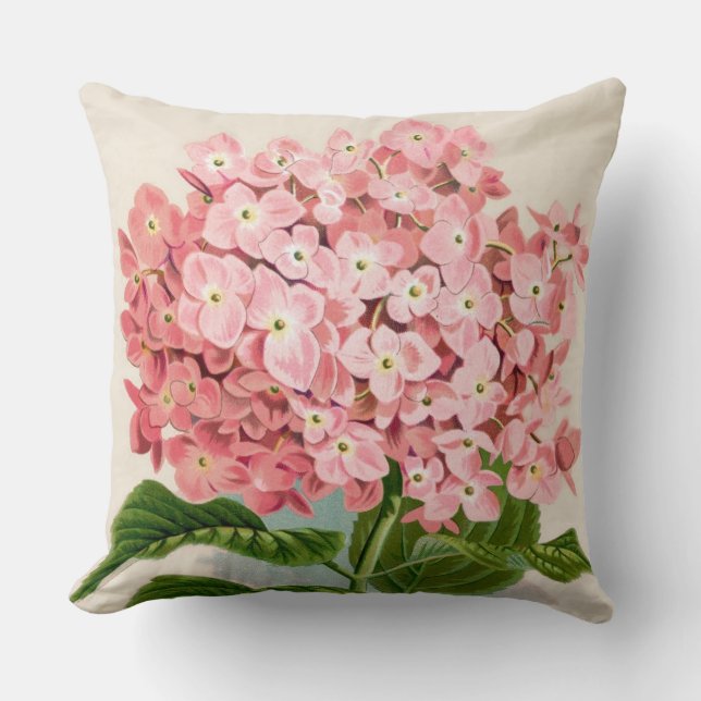 Pink Hydrangea Botanical Print Cushion (Front)