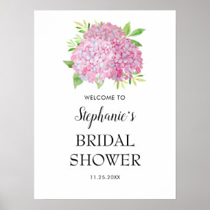 Pink Hydrangea Bouquet Bridal Shower Welcome Poster