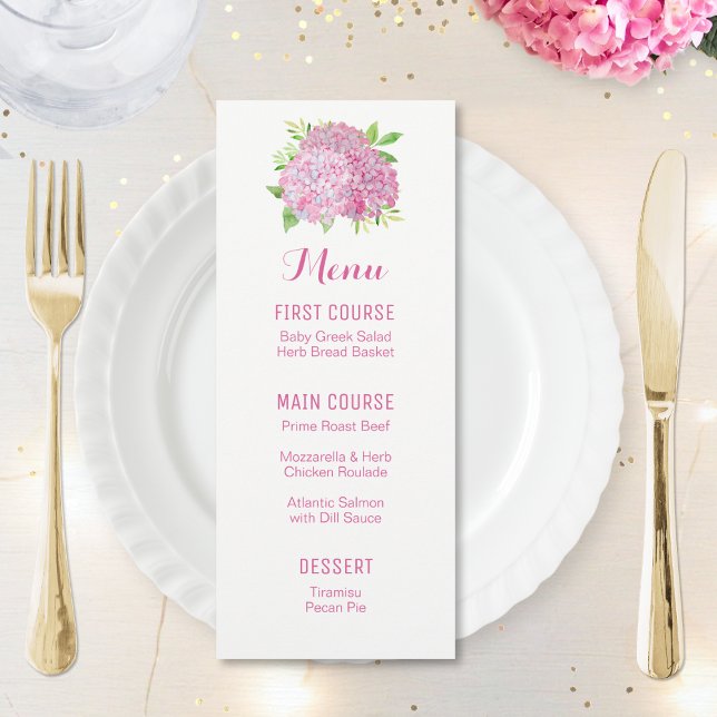 Pink Hydrangea Bouquet Watercolor Flower Menus (Creator Uploaded)