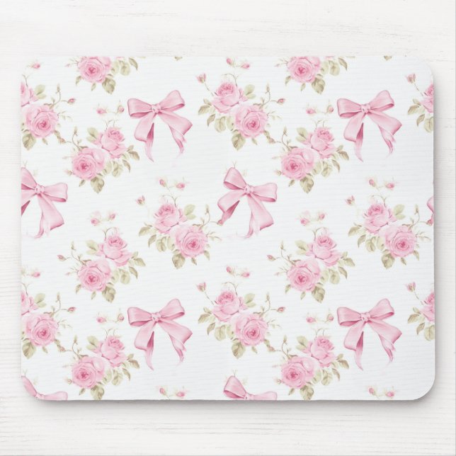Pink Hydrangea Bow Mouse Pad  (Front)