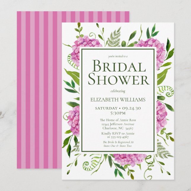 Pink Hydrangea Bridal Shower Invitation (Front/Back)
