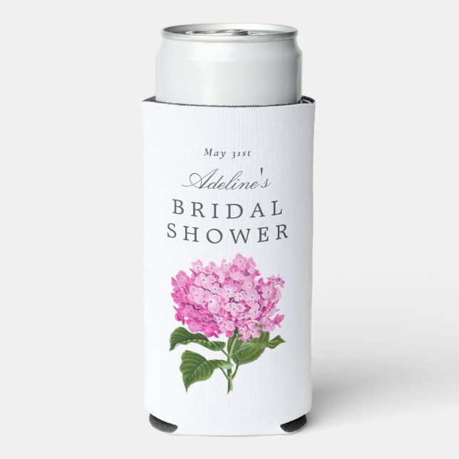 Pink Hydrangea Bridal Shower Party Seltzer Seltzer Can Cooler (Seltzer Back)