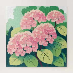 Pink Hydrangea Bush Card Jigsaw Puzzle