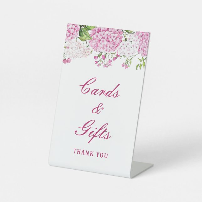 Pink Hydrangea Cards & Gifts Pedestal Sign (Front)