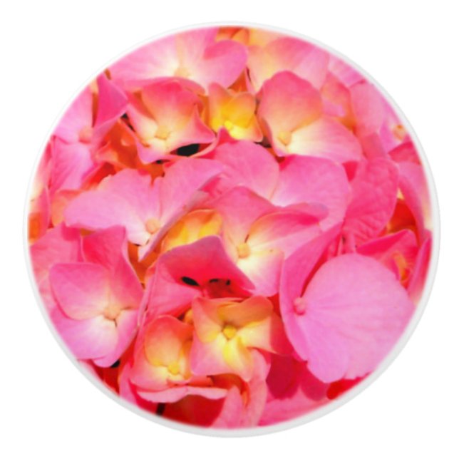 Pink hydrangea  ceramic knob (Front)
