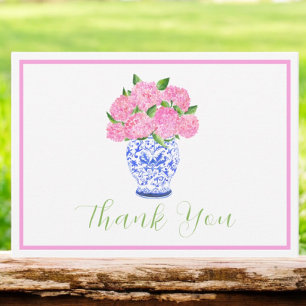 Pink Hydrangea Chinoiserie Vase Floral Thank You Card