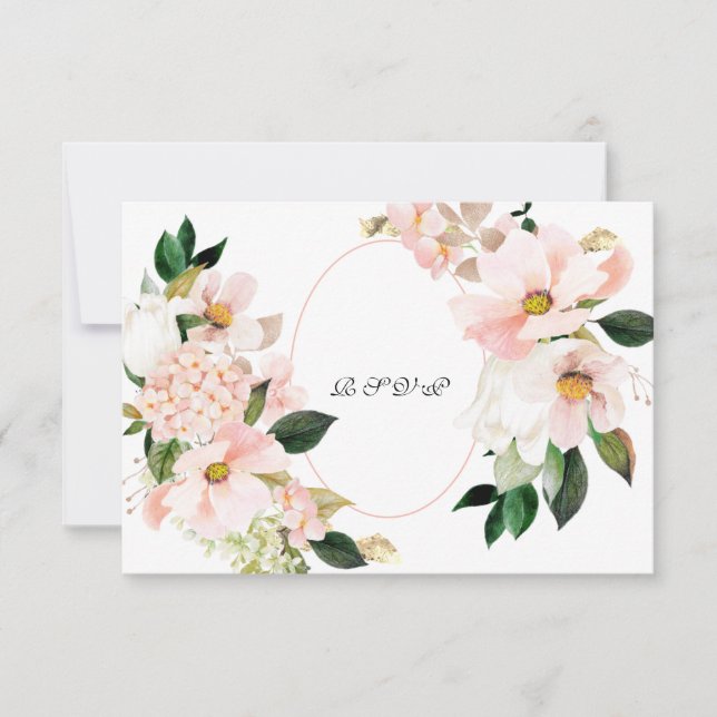 Pink Hydrangea Cosmos White Tulip Wedding RSVP Card (Front)