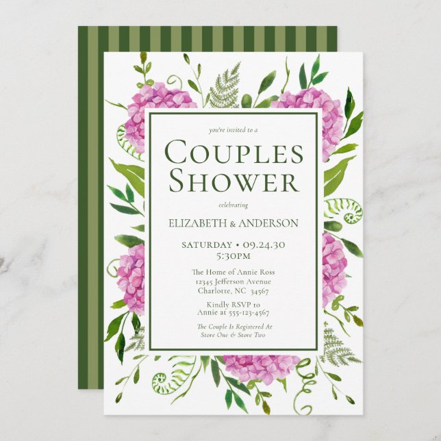 Pink Hydrangea Couples Shower Invitation (Front/Back)