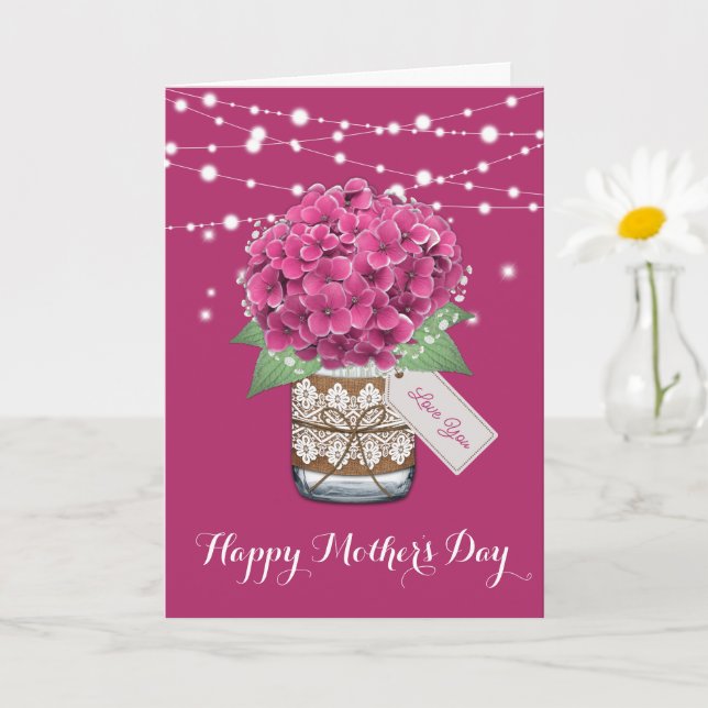 Pink Hydrangea Cute Floral Mother's Day Card (Small Plant)