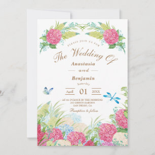 Pink Hydrangea Elegant  Floral  Wedding Invitation