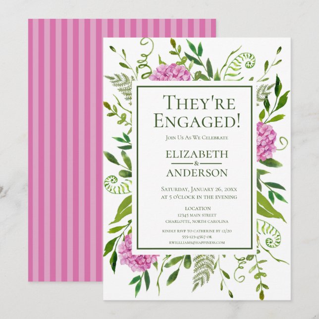 Pink Hydrangea Engagement Party Invitation (Front/Back)