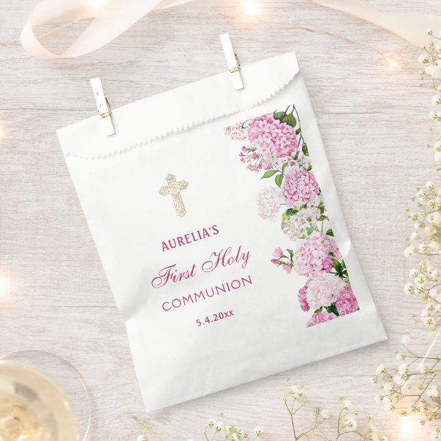 Pink Hydrangea First Communion Favour Bags (Clipped)