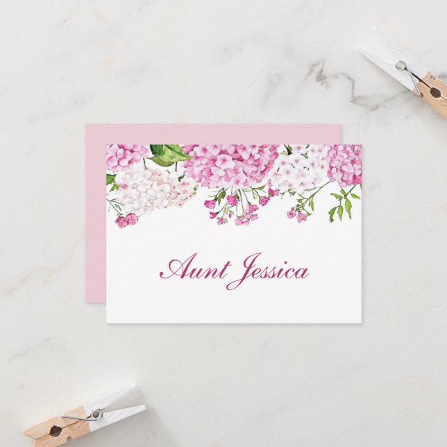 Pink Hydrangea Flat Place Card (Front/Back In Situ)