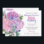 Pink Hydrangea Floral 80th Birthday Invite<br><div class="desc">Pink hydrangea flower and blackberries floral bouquet 80th birthday invitation. This hydrangea flower adult woman's birthday invitation is a good choice for a summer birthday or a spring birthday. This pink hydrangea flower 80th birthday invitation features a beautiful watercolor pink hydrangea bouquet with green leaves and blackberries as accents. This...</div>