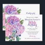 Pink Hydrangea Floral 80th Birthday Invite<br><div class="desc">Pink hydrangea flower and blackberries floral bouquet 80th birthday invitation. This hydrangea flower adult woman's birthday invitation is a good choice for a summer birthday or a spring birthday. This pink hydrangea flower 80th birthday invitation features a beautiful watercolor pink hydrangea bouquet with green leaves and blackberries as accents. This...</div>