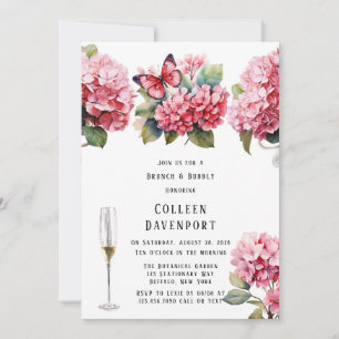 Pink Hydrangea Floral Butterfly Brunch & Bubbly Invitation