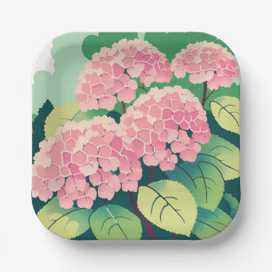 Pink Hydrangea Floral Elegant Garden Paper Plate