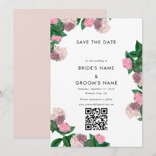 Pink Hydrangea Floral Greenery Modern Wedding Save The Date