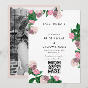 Pink Hydrangea Floral Greenery Photo Wedding Save The Date
