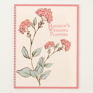Pink Hydrangea Floral Vintage Hand Drawn Name Planner