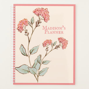 Pink Hydrangea Floral Vintage Hand Drawn Name Planner