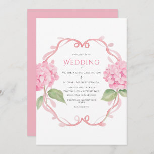 Pink Hydrangea Floral Watercolor Wedding Invitation