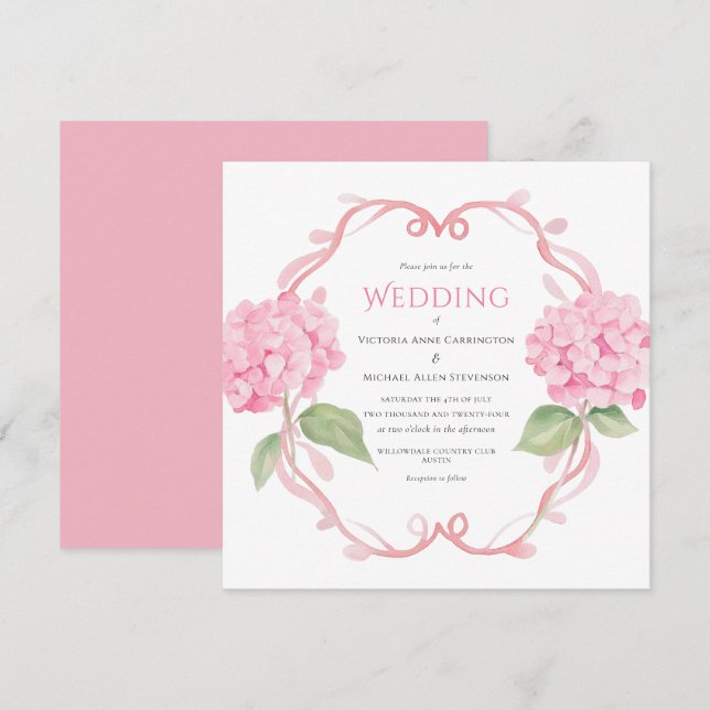 Pink Hydrangea Floral Wedding Invitation (Front/Back)