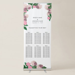 Pink Hydrangea Floral Wedding Seating Chart Retractable Banner