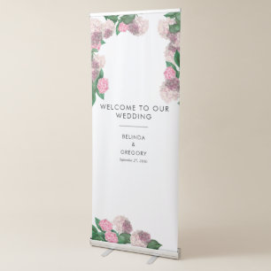 Pink Hydrangea Floral Wedding Welcome Retractable Banner