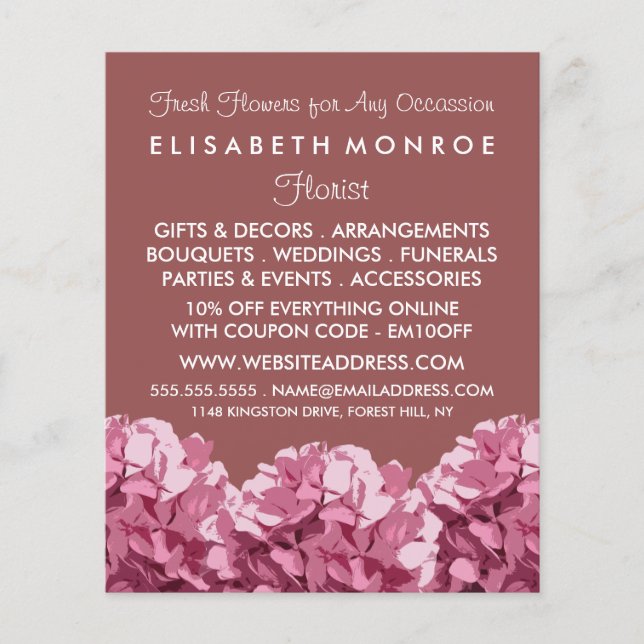 Pink Hydrangea, Floristry Advertising Flyer (Front)