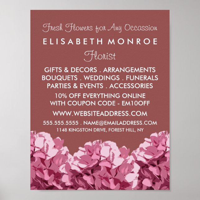 Pink Hydrangea, Floristry Advertising Poster (Front)